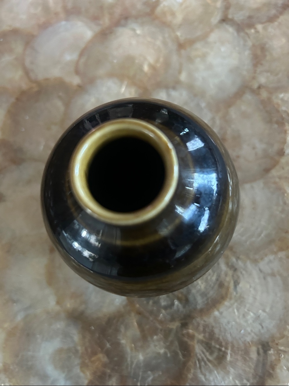 Dark Brown Glazed Ceramic Vase with Tan Rim - Picture 7 of 8